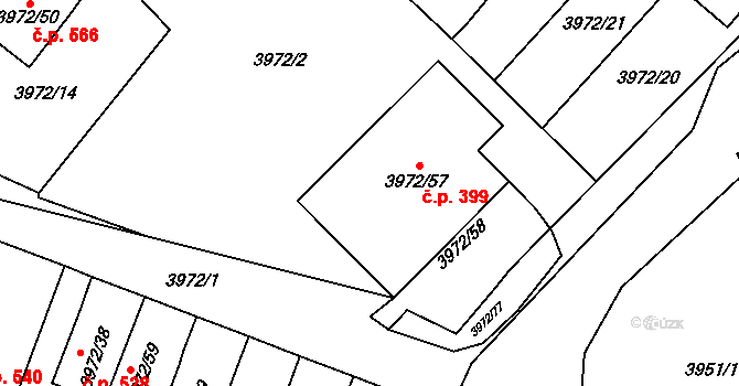 Žižkov 399, Kutná Hora na parcele st. 3972/57 v KÚ Kutná Hora, Katastrální mapa