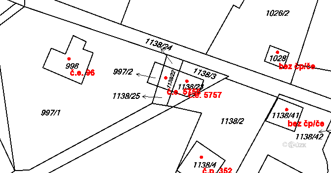 Brná 5756, Ústí nad Labem na parcele st. 1138/22 v KÚ Brná nad Labem, Katastrální mapa