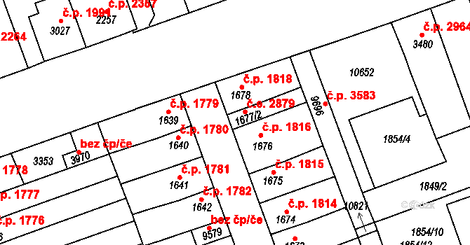 Hodonín 2879 na parcele st. 1677/2 v KÚ Hodonín, Katastrální mapa
