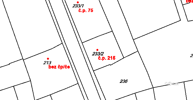 Liboš 215 na parcele st. 233/2 v KÚ Liboš, Katastrální mapa
