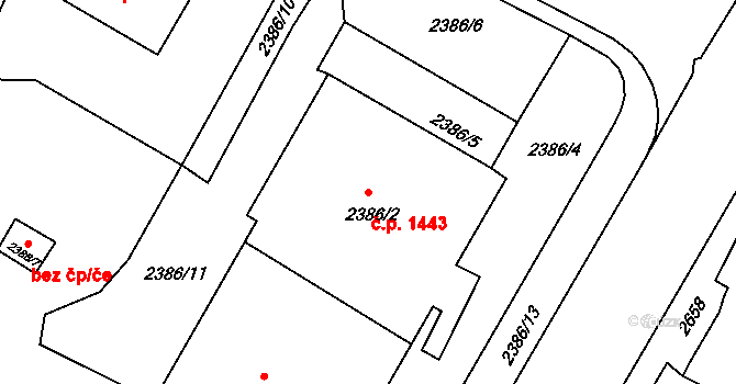 Bruntál 1443 na parcele st. 2386/2 v KÚ Bruntál-město, Katastrální mapa