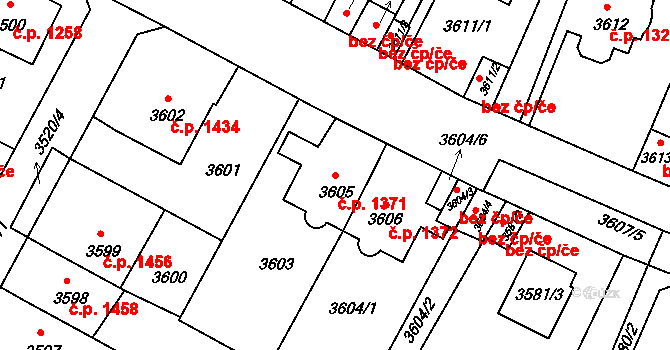 Předměstí 1371, Litoměřice na parcele st. 3605 v KÚ Litoměřice, Katastrální mapa
