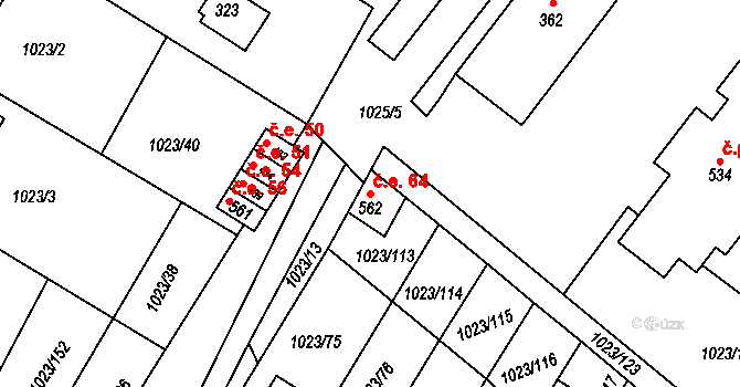 Lomnice 64 na parcele st. 562 v KÚ Lomnice u Tišnova, Katastrální mapa
