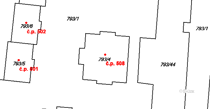 Výškovice 508, Ostrava na parcele st. 793/4 v KÚ Výškovice u Ostravy, Katastrální mapa