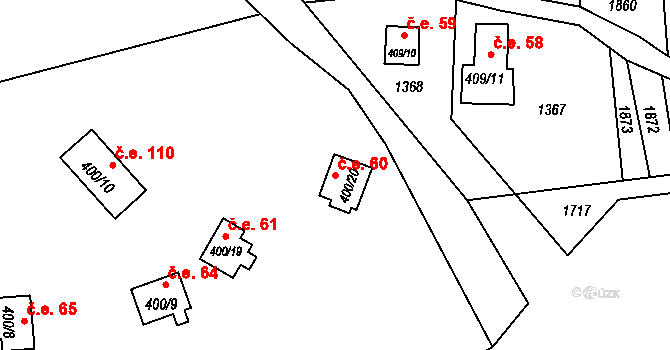 Hostíkovice 60, Holany na parcele st. 400/20 v KÚ Holany, Katastrální mapa