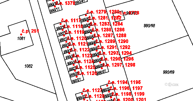 Děčín III-Staré Město 1291,1292, Děčín na parcele st. 990/48 v KÚ Děčín-Staré Město, Katastrální mapa