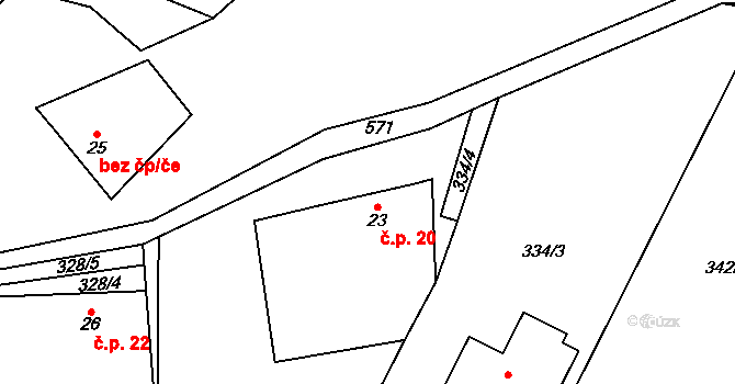 Maňová 20, Pernštejnské Jestřabí na parcele st. 23 v KÚ Maňová, Katastrální mapa