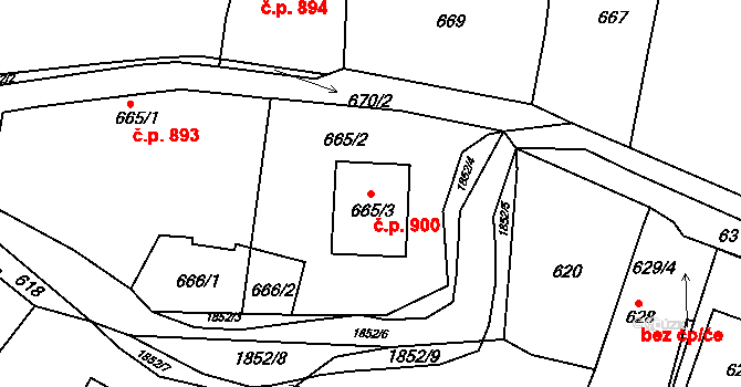 Brumov 900, Brumov-Bylnice na parcele st. 665/3 v KÚ Brumov, Katastrální mapa