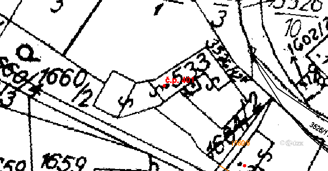 Halenkovice 401 na parcele st. 533 v KÚ Halenkovice, Katastrální mapa