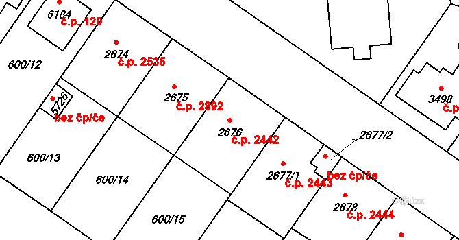 Zlín 2442 na parcele st. 2676 v KÚ Zlín, Katastrální mapa