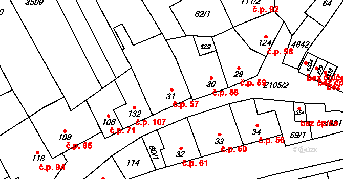 Moravské Prusy 57, Prusy-Boškůvky na parcele st. 31 v KÚ Moravské Prusy, Katastrální mapa