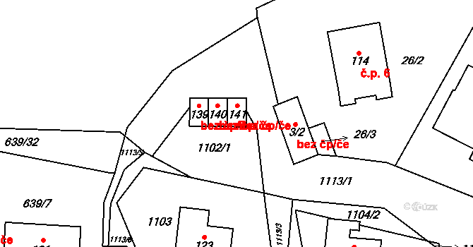 Erpužice 43080839 na parcele st. 141 v KÚ Erpužice, Katastrální mapa