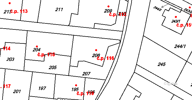Děhylov 116 na parcele st. 206 v KÚ Děhylov, Katastrální mapa