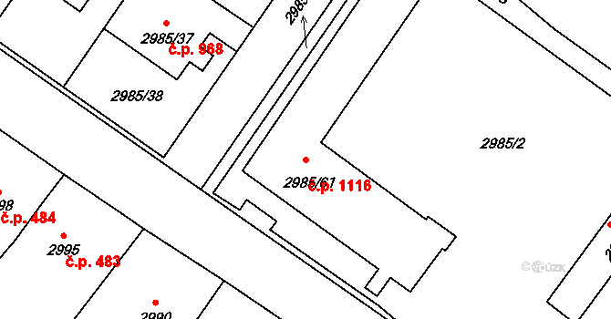Hlučín 1116 na parcele st. 2985/61 v KÚ Hlučín, Katastrální mapa
