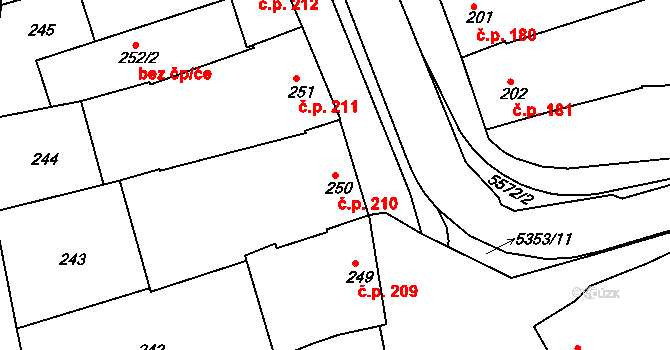 Bojkovice 210 na parcele st. 250 v KÚ Bojkovice, Katastrální mapa