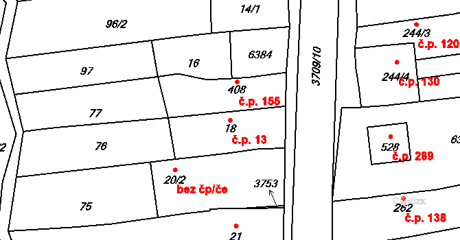Hradčovice 13 na parcele st. 18 v KÚ Hradčovice, Katastrální mapa