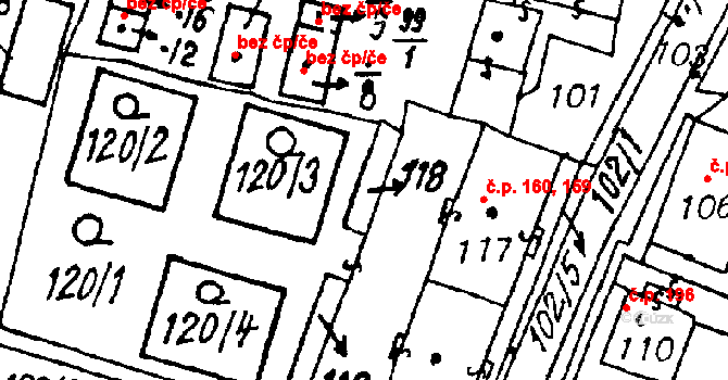 Heřmanova Huť 50028839 na parcele st. 118 v KÚ Vlkýš, Katastrální mapa
