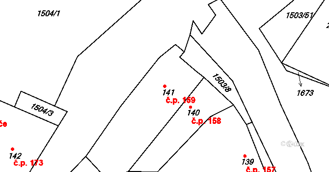 Rosice 159 na parcele st. 141 v KÚ Rosice u Chrasti, Katastrální mapa