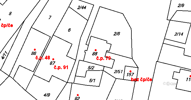 Jeníkov 79 na parcele st. 88 v KÚ Jeníkov u Hlinska, Katastrální mapa