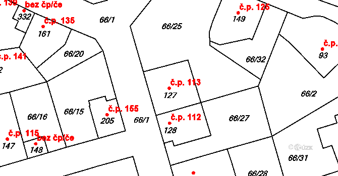 Blatno 113, Hlinsko na parcele st. 127 v KÚ Blatno u Hlinska, Katastrální mapa