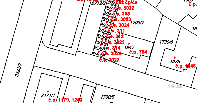 Cheb 3027 na parcele st. 2474/18 v KÚ Cheb, Katastrální mapa