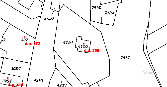 Chotíkov 298 na parcele st. 417/2 v KÚ Chotíkov, Katastrální mapa
