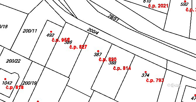 Kralupy nad Vltavou 820 na parcele st. 387 v KÚ Lobeč, Katastrální mapa