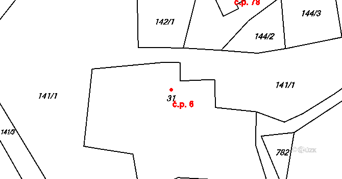 Rokytník 6, Hronov na parcele st. 31 v KÚ Rokytník, Katastrální mapa