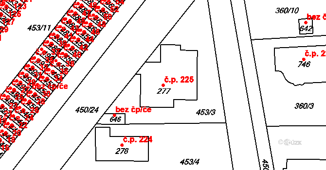 Rybitví 225 na parcele st. 277 v KÚ Rybitví, Katastrální mapa