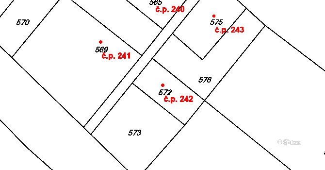 Loučky 242, Odry na parcele st. 572 v KÚ Loučky nad Odrou, Katastrální mapa