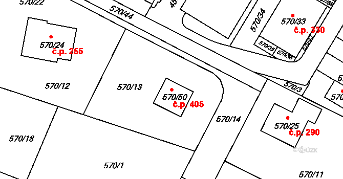 Jinočany 405 na parcele st. 570/50 v KÚ Jinočany, Katastrální mapa