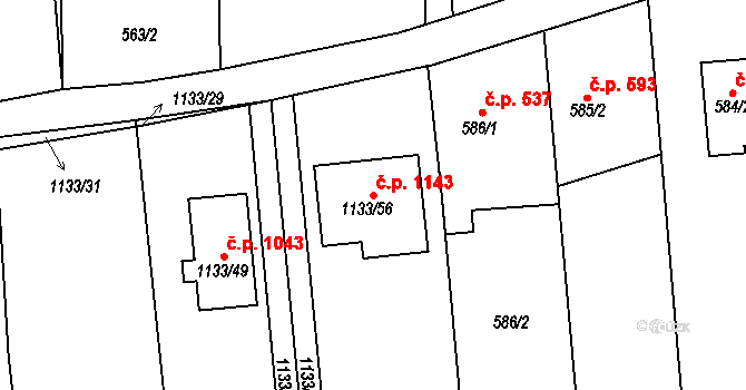 Vejprnice 1143 na parcele st. 1133/56 v KÚ Vejprnice, Katastrální mapa