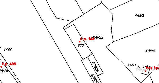 Horní Brána 144, Český Krumlov na parcele st. 366 v KÚ Český Krumlov, Katastrální mapa