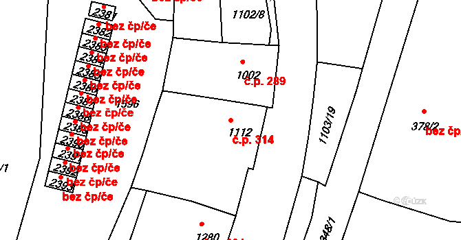 Plešivec 314, Český Krumlov na parcele st. 1112 v KÚ Český Krumlov, Katastrální mapa