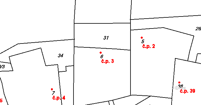 Metánov 3, Častrov na parcele st. 6 v KÚ Metánov, Katastrální mapa