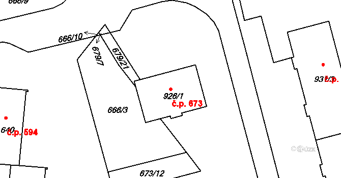 Žirovnice 673 na parcele st. 926/1 v KÚ Žirovnice, Katastrální mapa
