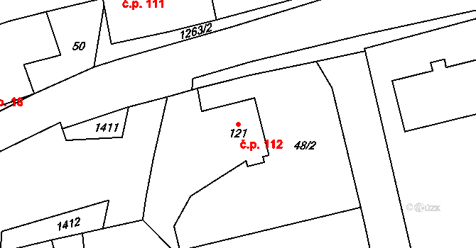 Čestice 112 na parcele st. 121 v KÚ Čestice, Katastrální mapa