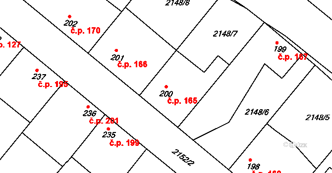 Katovice 165 na parcele st. 200 v KÚ Katovice, Katastrální mapa