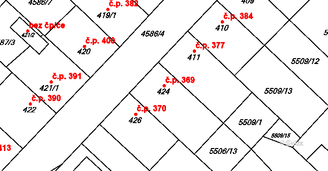 Vroutek 369 na parcele st. 424 v KÚ Vroutek, Katastrální mapa