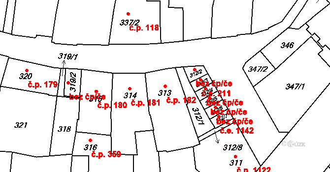 Louny 182 na parcele st. 313 v KÚ Louny, Katastrální mapa