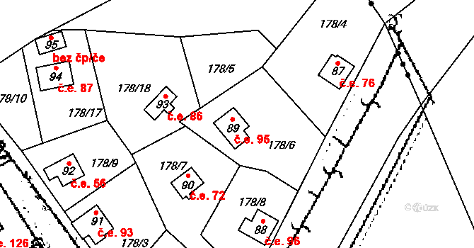 Boňkov 95 na parcele st. 89 v KÚ Boňkov, Katastrální mapa