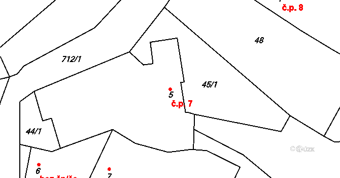 Chotěměřice 7, Hněvkovice na parcele st. 5 v KÚ Chotěměřice, Katastrální mapa