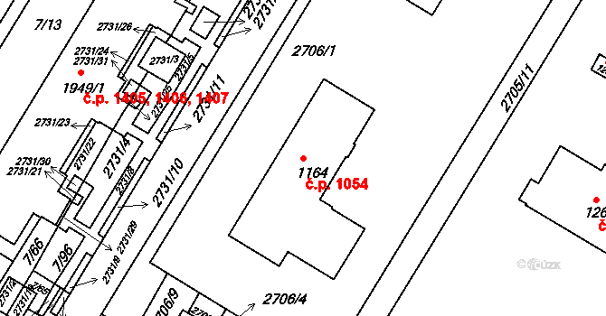 Bystřice pod Hostýnem 1054 na parcele st. 1164 v KÚ Bystřice pod Hostýnem, Katastrální mapa