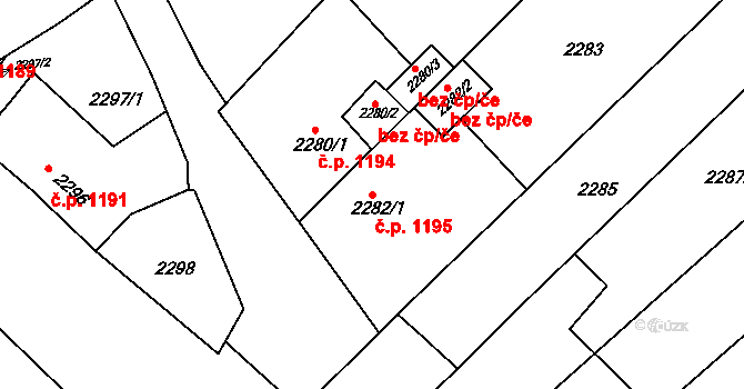 Rakšice 1195, Moravský Krumlov na parcele st. 2282/1 v KÚ Moravský Krumlov, Katastrální mapa