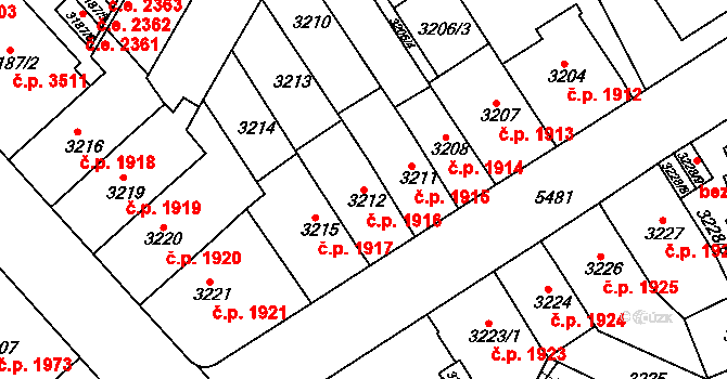 Znojmo 1916 na parcele st. 3212 v KÚ Znojmo-město, Katastrální mapa