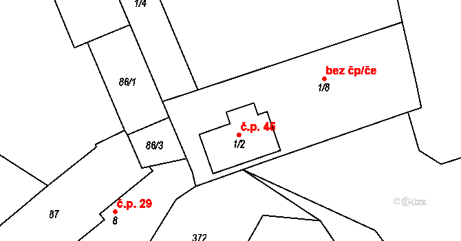 Chlum 45, Zbýšov na parcele st. 1/2 v KÚ Chlum u Zbýšova, Katastrální mapa