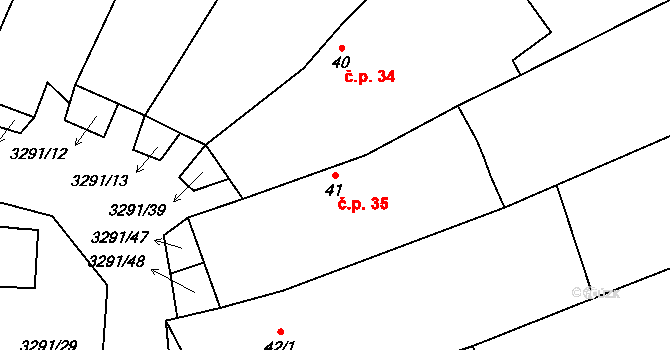 Olešnice 35 na parcele st. 41 v KÚ Olešnice u Trhových Svinů, Katastrální mapa