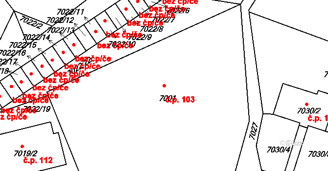 Jiřetín pod Bukovou 103 na parcele st. 7001 v KÚ Jiřetín pod Bukovou, Katastrální mapa