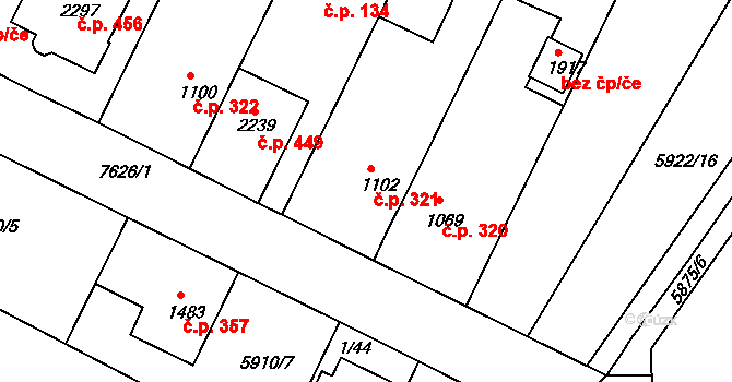 Telč-Štěpnice 321, Telč na parcele st. 1102 v KÚ Telč, Katastrální mapa