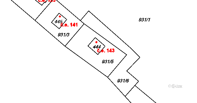 Tyra 143, Třinec na parcele st. 444 v KÚ Tyra, Katastrální mapa